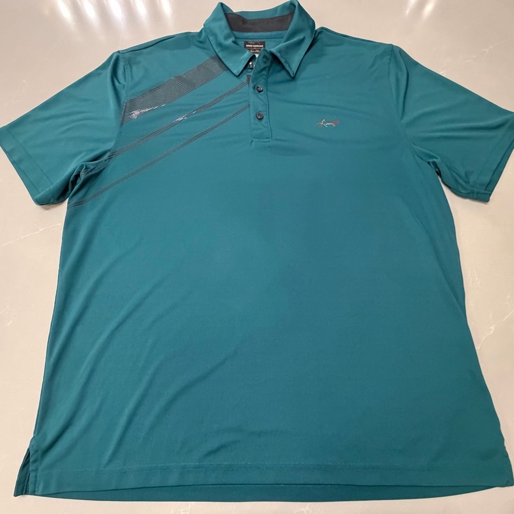 Greg Norman for Tasso Elba Teal Men’s Short-Sleeve Golf Polo, XL